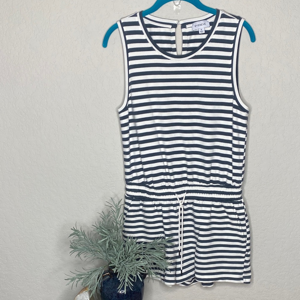 Evereve Romper Grey & White Striped Cotton Terry Cloth